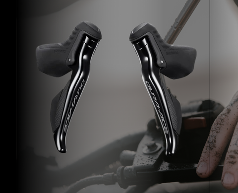 Shimano STI hydraulic brake lever with adjustable reach and integrated hood for drop-bar road bikes
