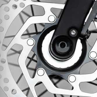160mm centerlock road rotor with cooling fins and asymmetric drill holes for aerodynamic braking