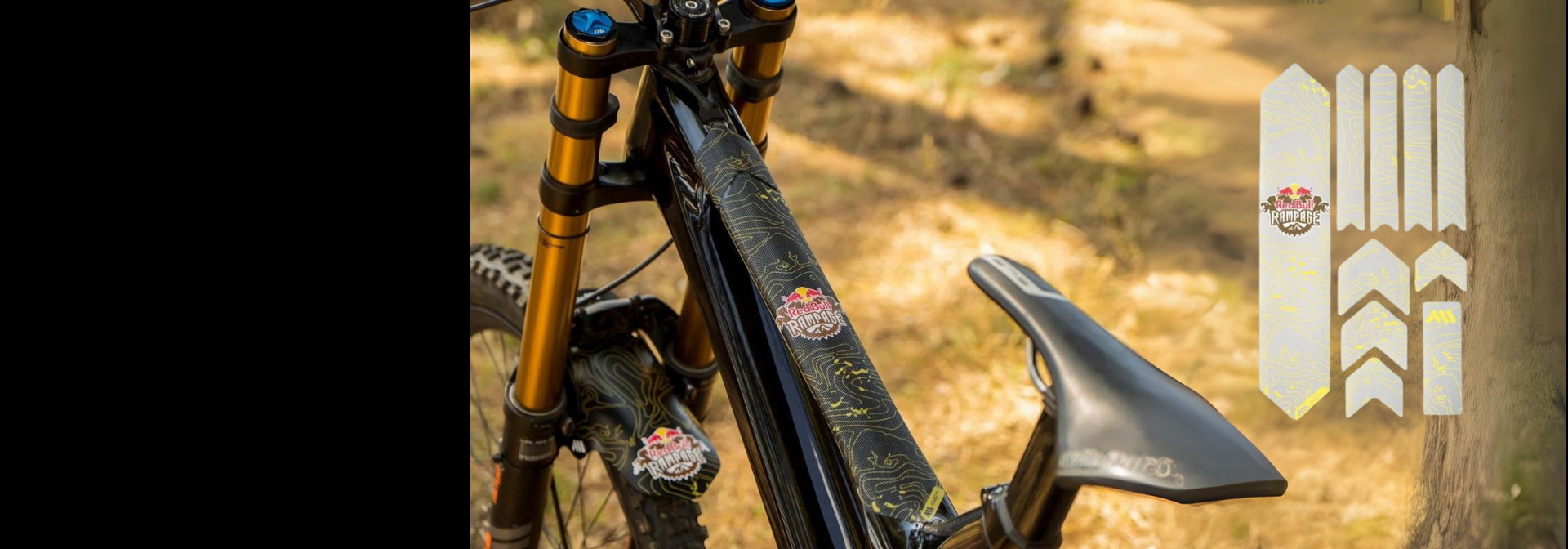 Matte black vinyl frame protectors matching bike color scheme while shielding against rock impacts