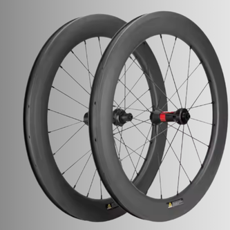 	50mm-deep carbon road wheel with bladed spokes and center-lock hub for aerodynamic speed