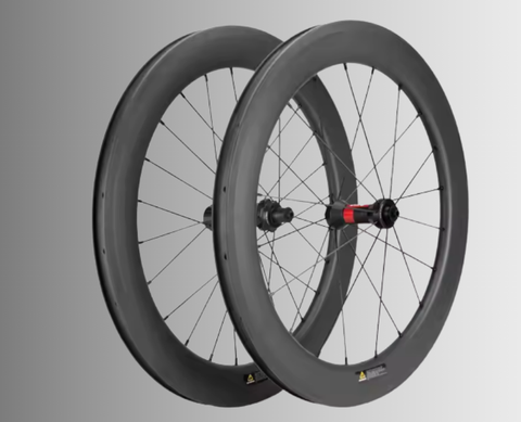 	50mm-deep carbon road wheel with bladed spokes and center-lock hub for aerodynamic speed