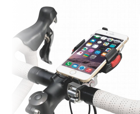 Waterproof handlebar bag with roll-top closure and clear phone window for navigation on gravel adventures