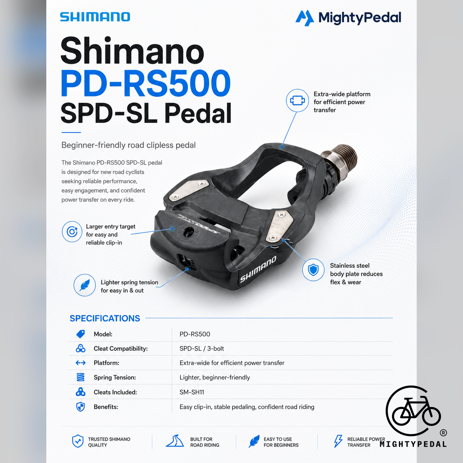 Shimano Clipless Pedal, PD-RS500, SPD-SL, (SM-SH11)
