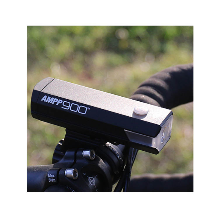 Cateye AMPP900 front LED bike light providing bright and efficient illumination for cycling.
