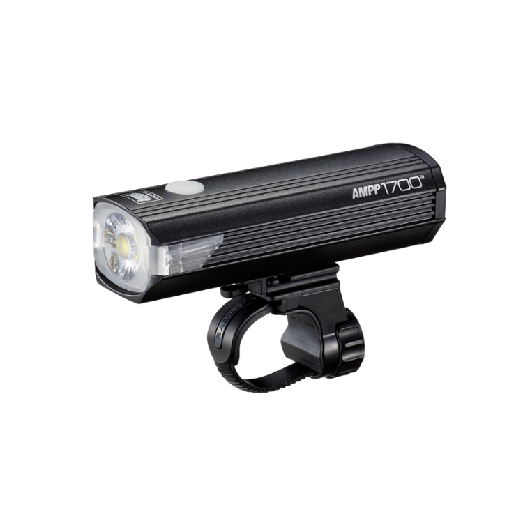 Cateye AMPP 2200 front bike light mounted on a bicycle handlebar