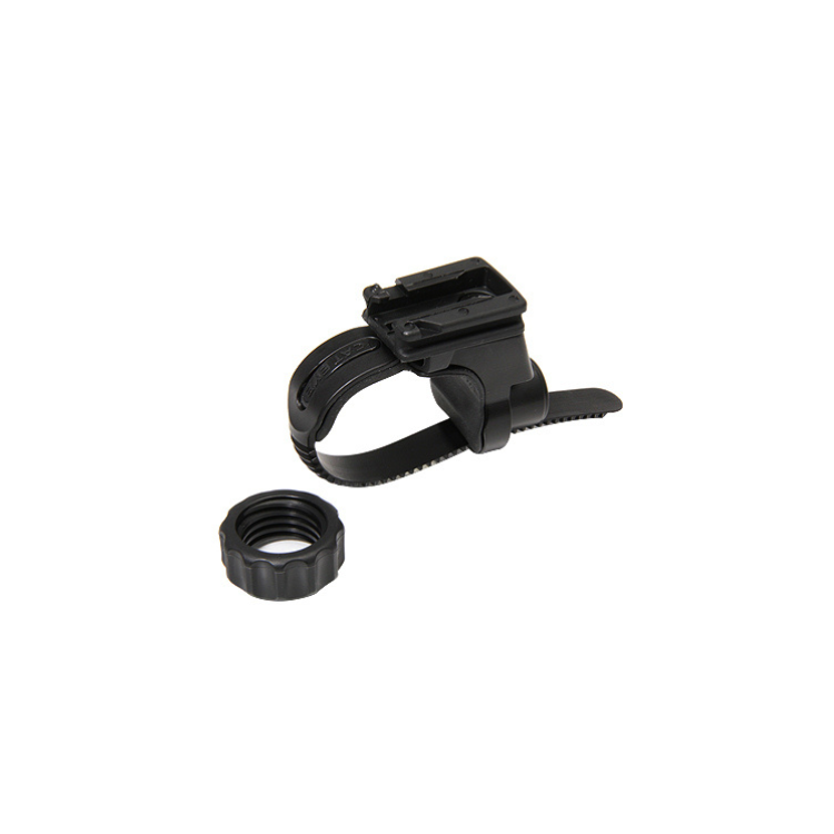 Cateye adjustable AMPP bike light mount with a secure strap and locking nut, designed for easy installation and stability on handlebars or other bike parts.