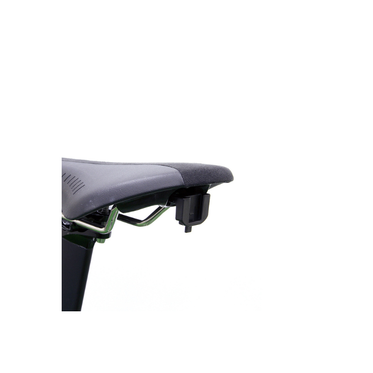 Cateye rear bike light mount securely attached to the seat post, designed to hold a bike light for enhanced visibility while riding.