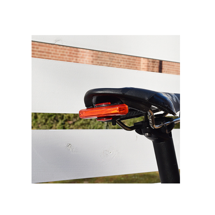 Cateye TL-LD600 rear bike light with compact design, mounted on the bike seat post for improved visibility during night rides. Ensures safety with bright, clear lighting for cyclists.