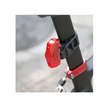 Cateye VIZ100 rear bike light mounted on a bicycle seatpost, providing clear red visibility for safety while riding.