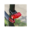 Cateye VIZ100 rear bike light mounted on the seatpost of a bicycle, providing visibility from behind with a clear red light.