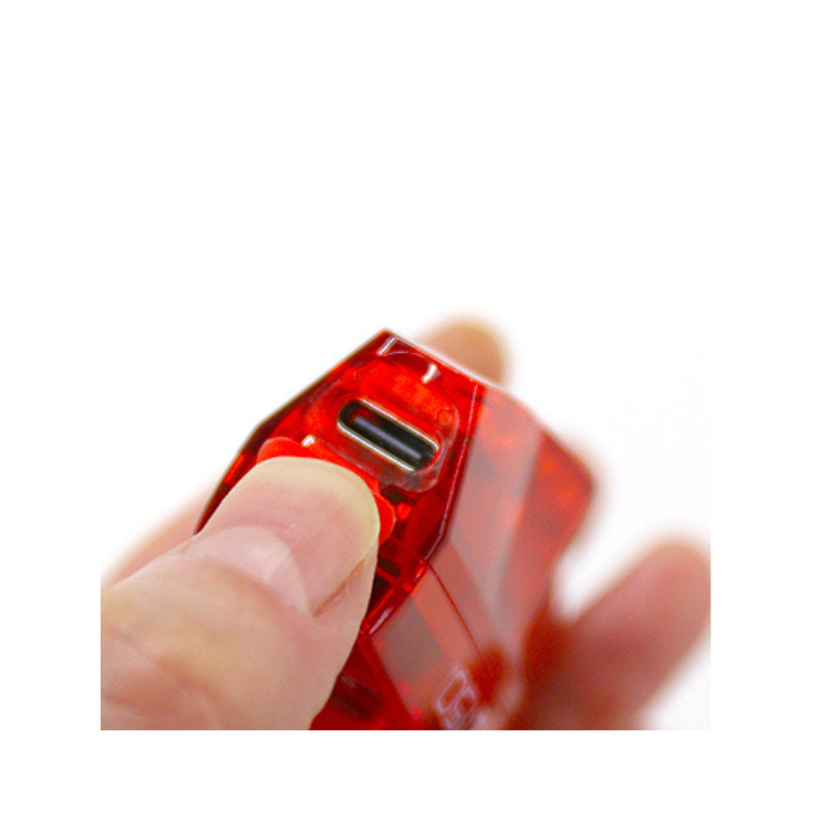 Close-up of the USB-C port on the Cateye VIZ 100 rear bike light, showing the easy access for charging.
