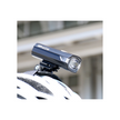 Cateye AMPP 400s front bike light mounted on a helmet for enhanced visibility while cycling.