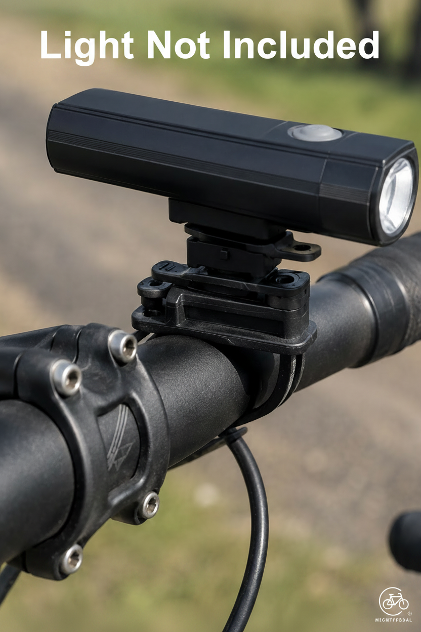 Bicycle light attached to handlebars with a natural background