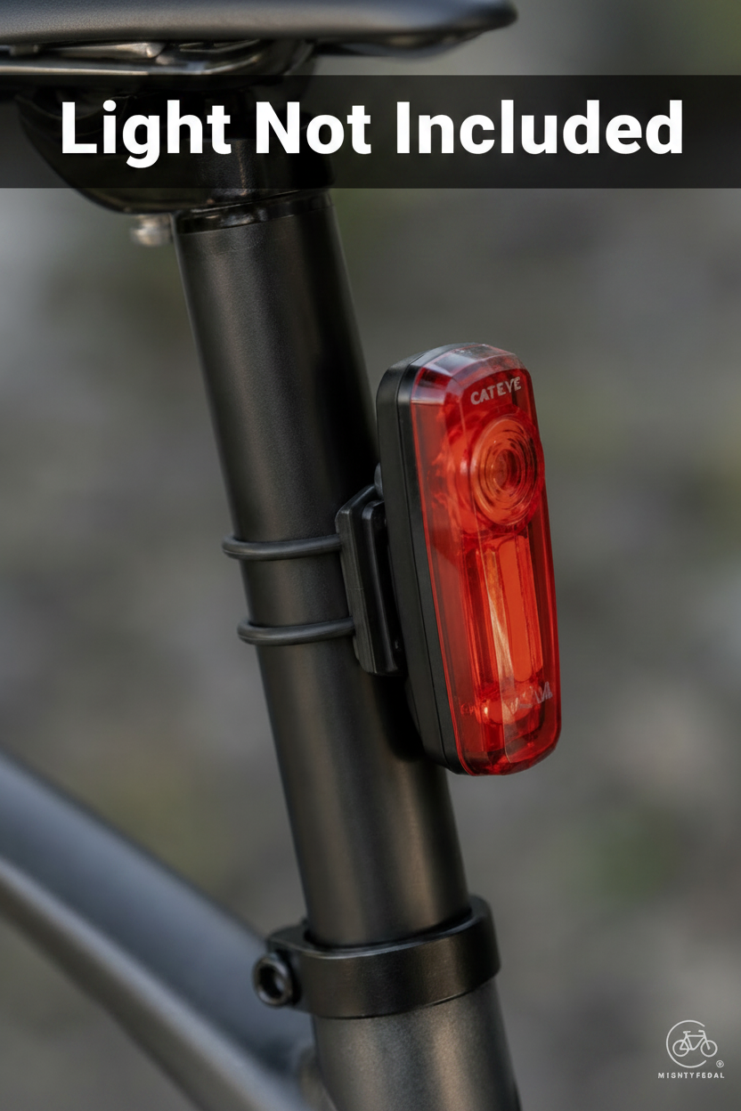 Bicycle tail light attached to a bike frame with a blurred background