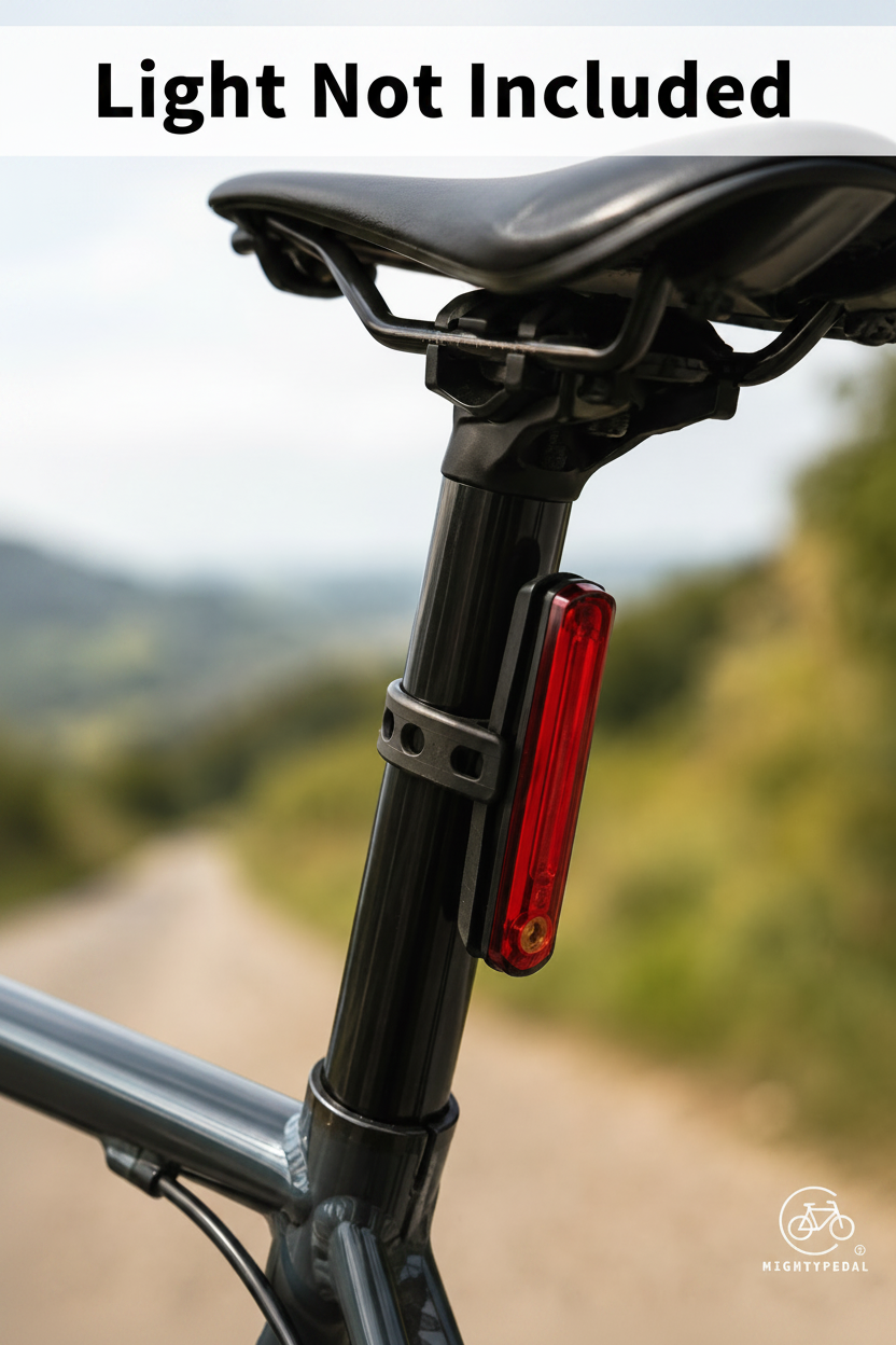 Bicycle tail light on a blurred background of a trail