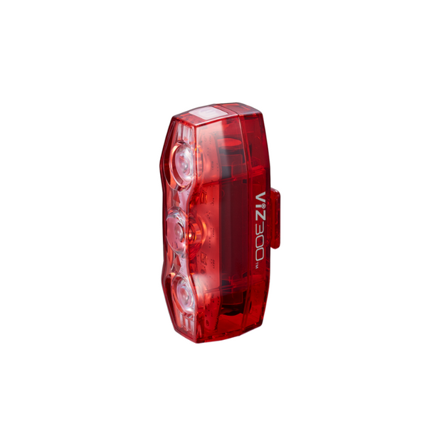 Cateye VIZ300 rear bike light with three bright red LEDs offering optimal visibility.