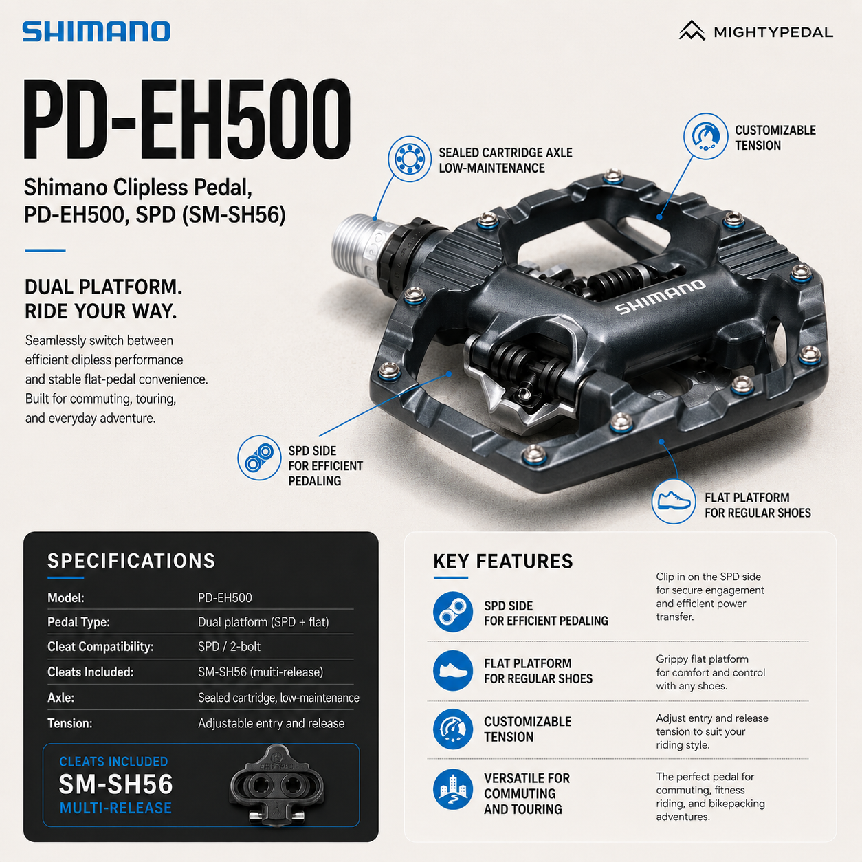 Shimano Clipless Pedal, PD-EH500, SPD(SM-SH56)