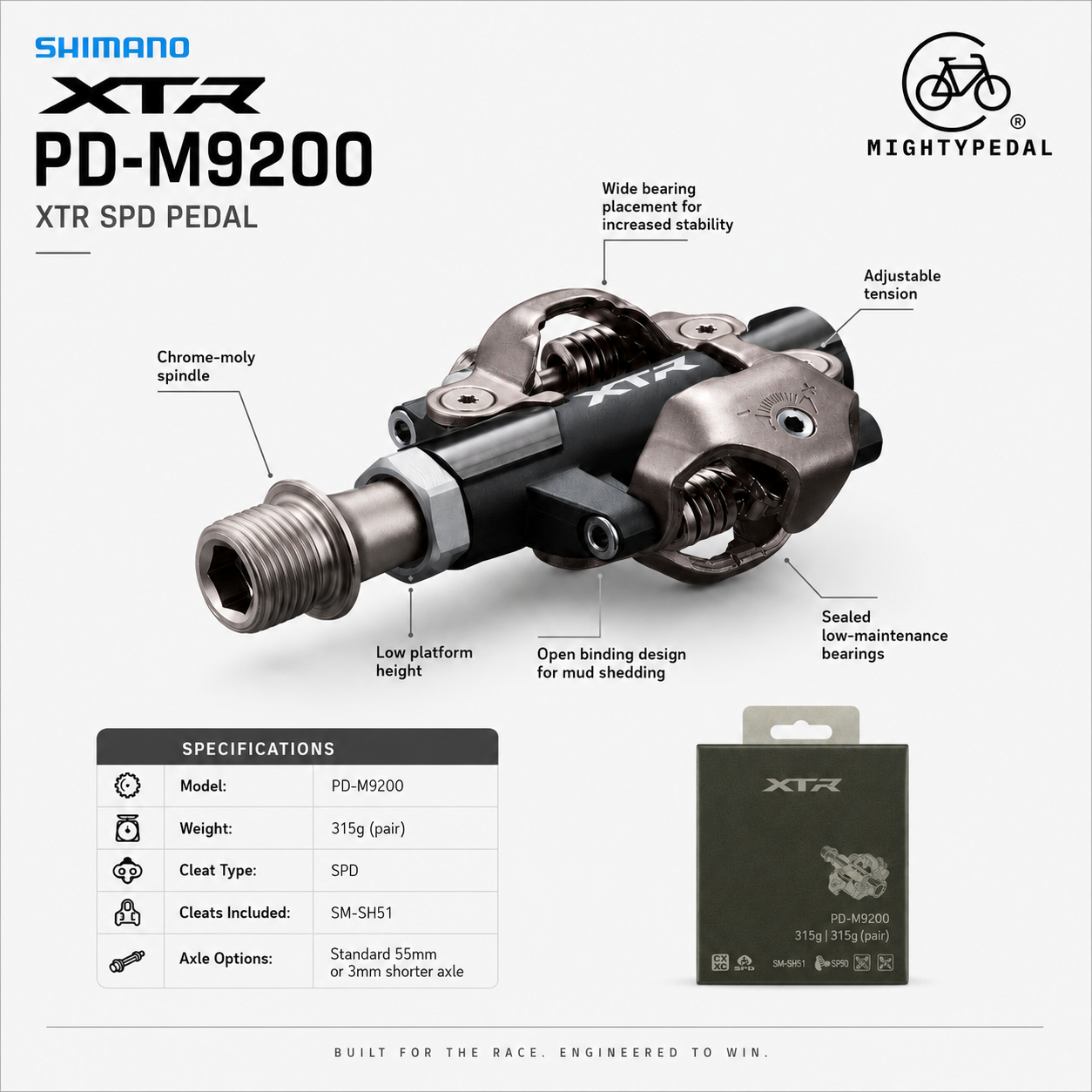 Shimano Clipless Pedal, PD-M9200, XTR, SPD PEDAL, (SM-SH51)