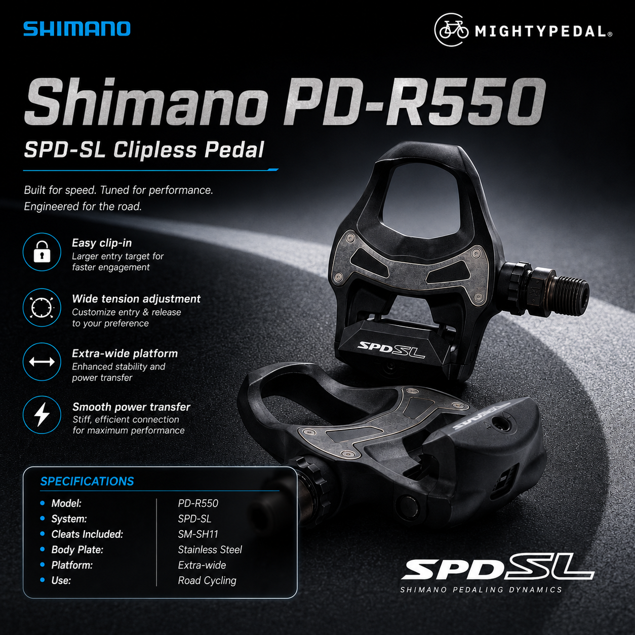 Shimano Clipless Pedal, PD-R550, SPD-SL, (SM-SH11)