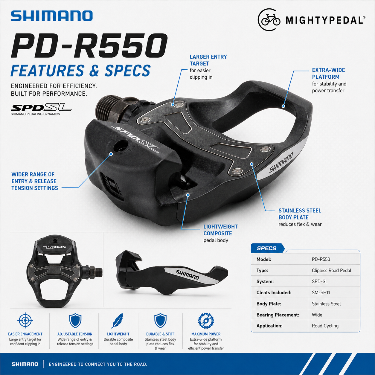Shimano Clipless Pedal, PD-R550, SPD-SL, (SM-SH11)