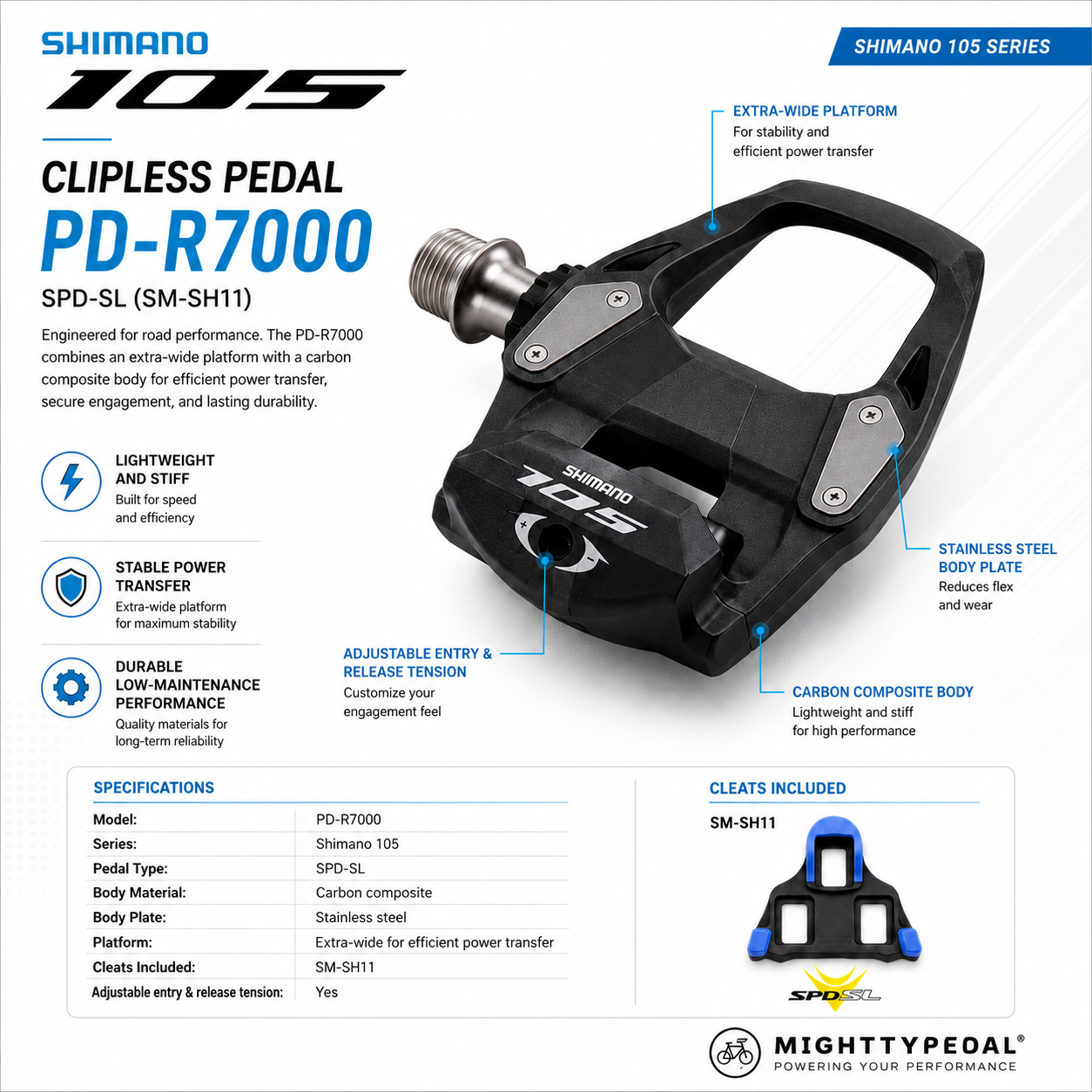 Shimano Clipless Pedal, PD-R7000, 105, SPD-SL (SM-SH11)