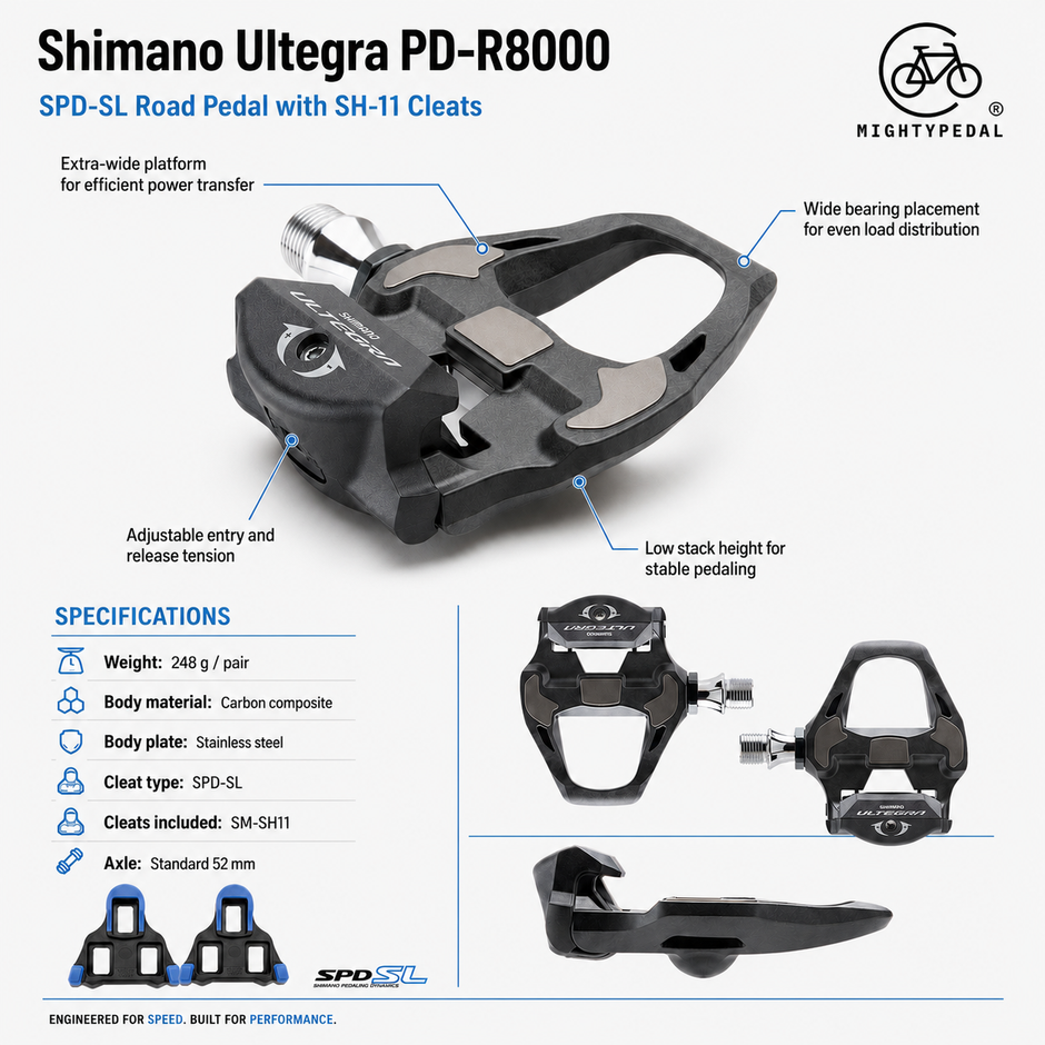 Shimano Clipless Pedal, Ultegra PD-R8000, SH-11 Cleat