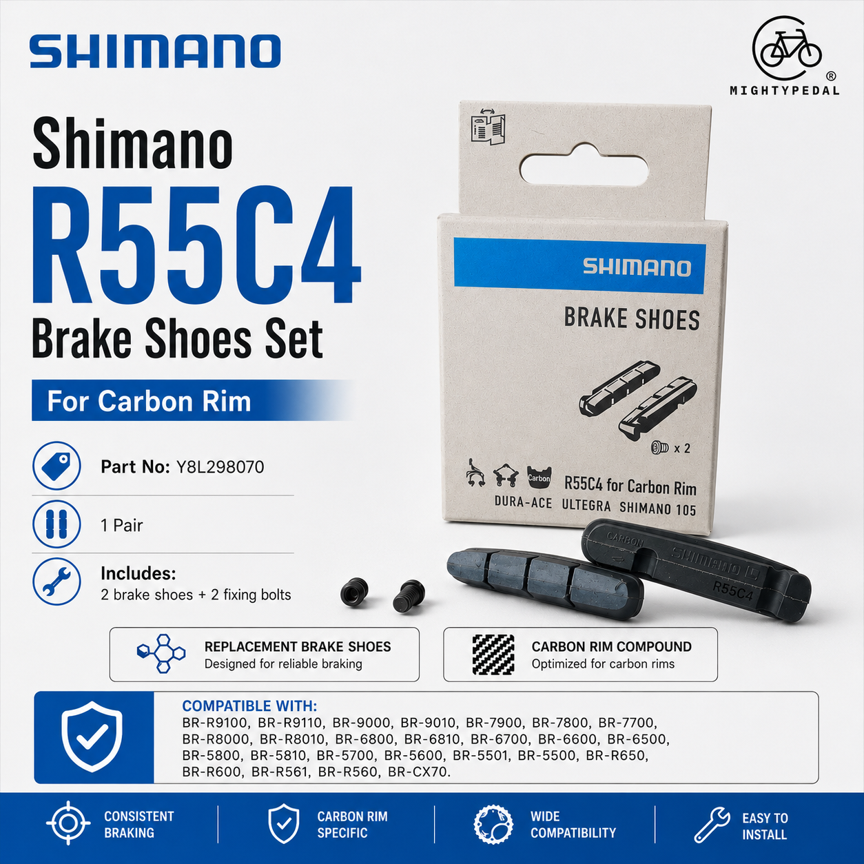 Shimano R55C4 Brake Shoes Set(Carbon Rim) , Pair , Y8L298070