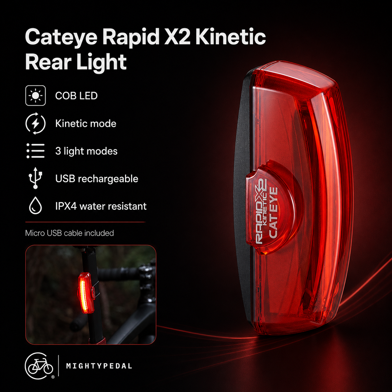 Cateye Rapid X2 Kinetic Rear Light