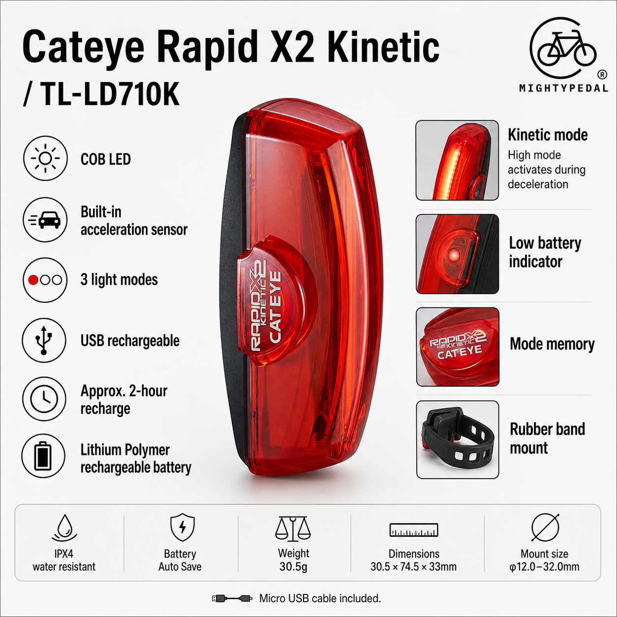 Cateye Rapid X2 Kinetic Rear Light