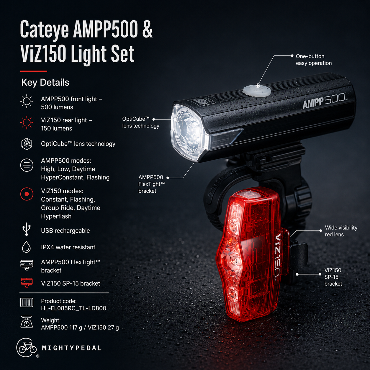 Cateye AMPP500 & ViZ150 Light Set