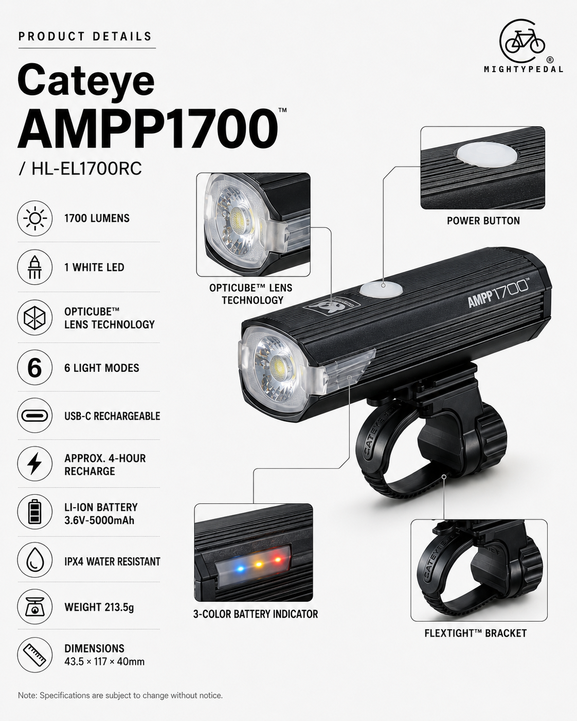 Cateye AMPP1700 Front Light