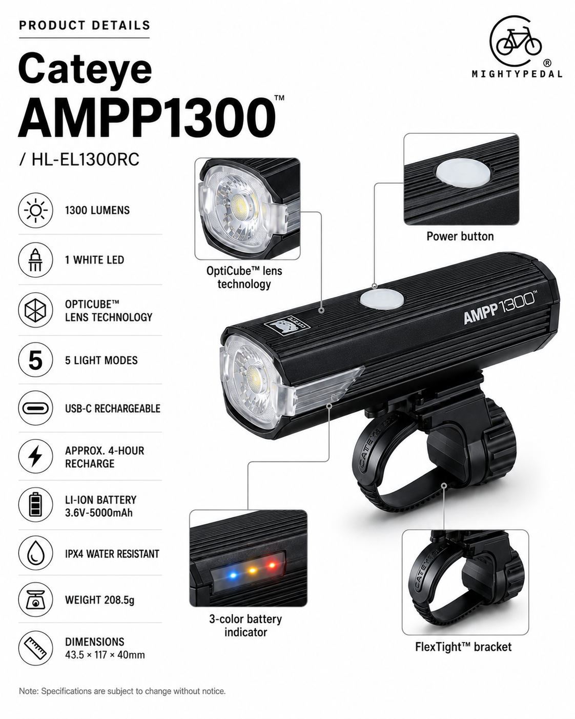 Cateye AMPP1300 Front Light
