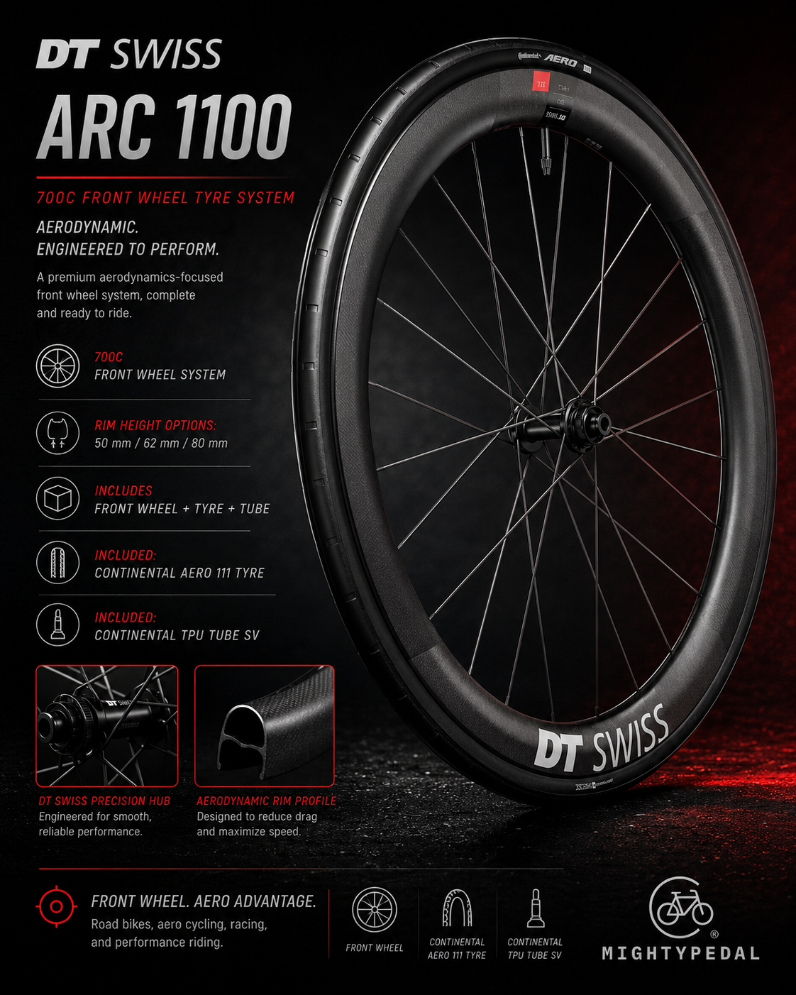 DT Swiss ARC 1100 700C Front Wheel Tyre System