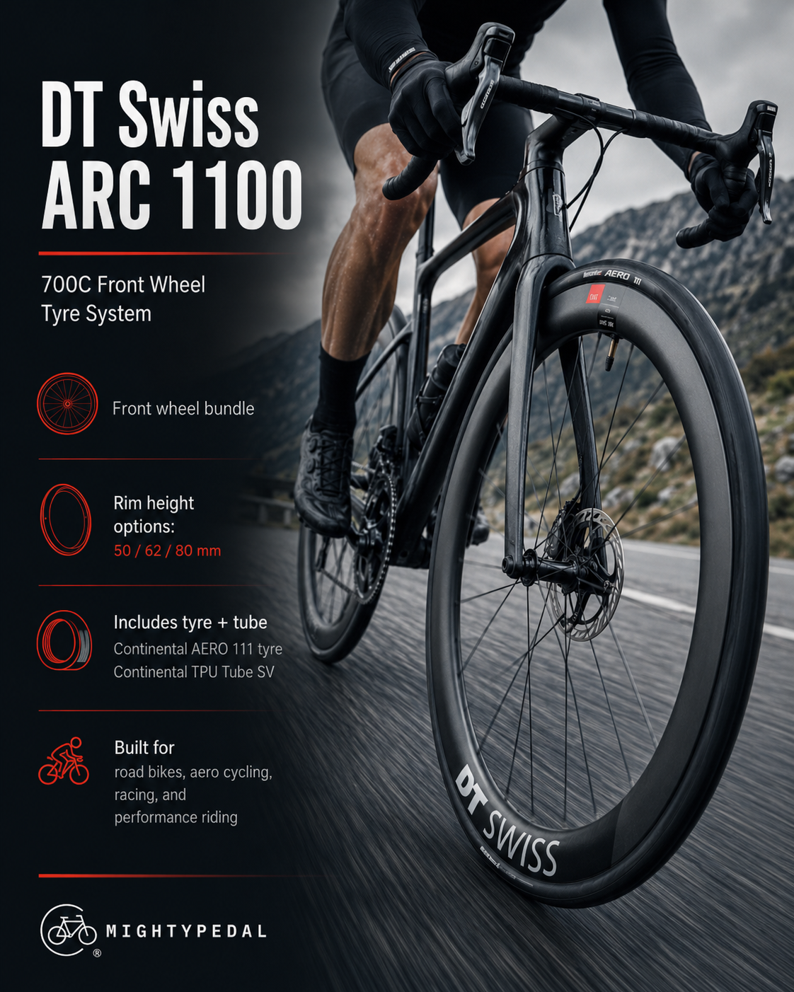 DT Swiss ARC 1100 700C Front Wheel Tyre System