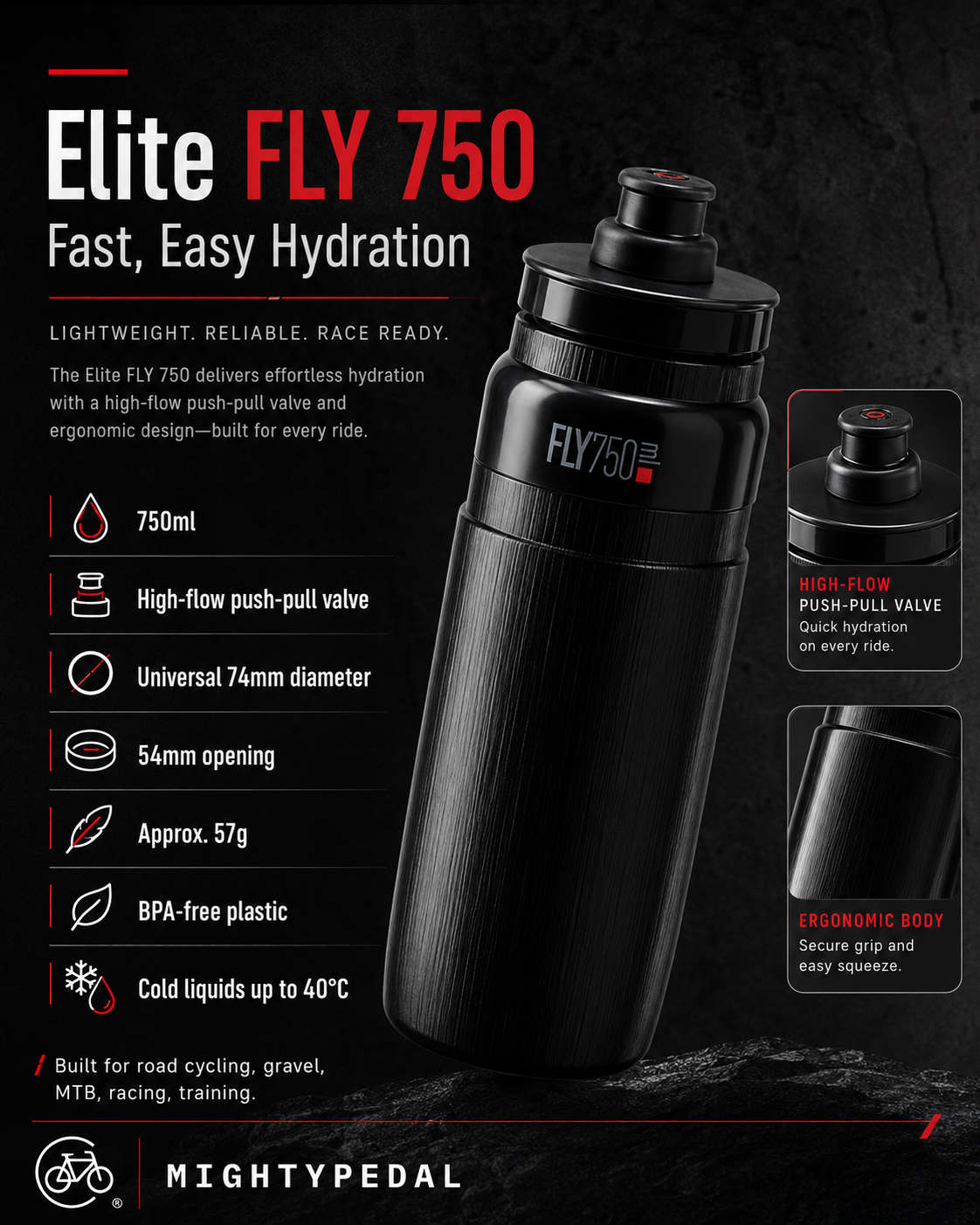 Elite FLY 750 Cycling Water Bottle