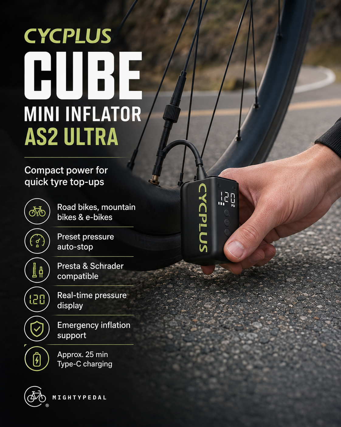 Cycplus CUBE Mini Inflator AS2 Ultra Electric Bike Pump