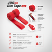 Red rim tape with features and specifications on a white background
