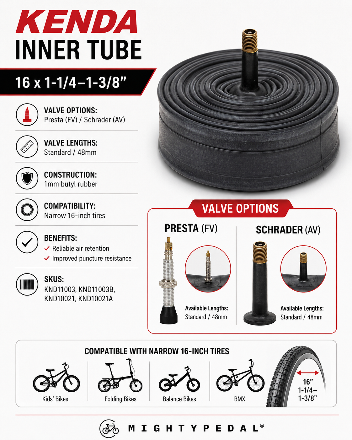 Kenda Inner Tube 16 x 1-1/4~1-3/8