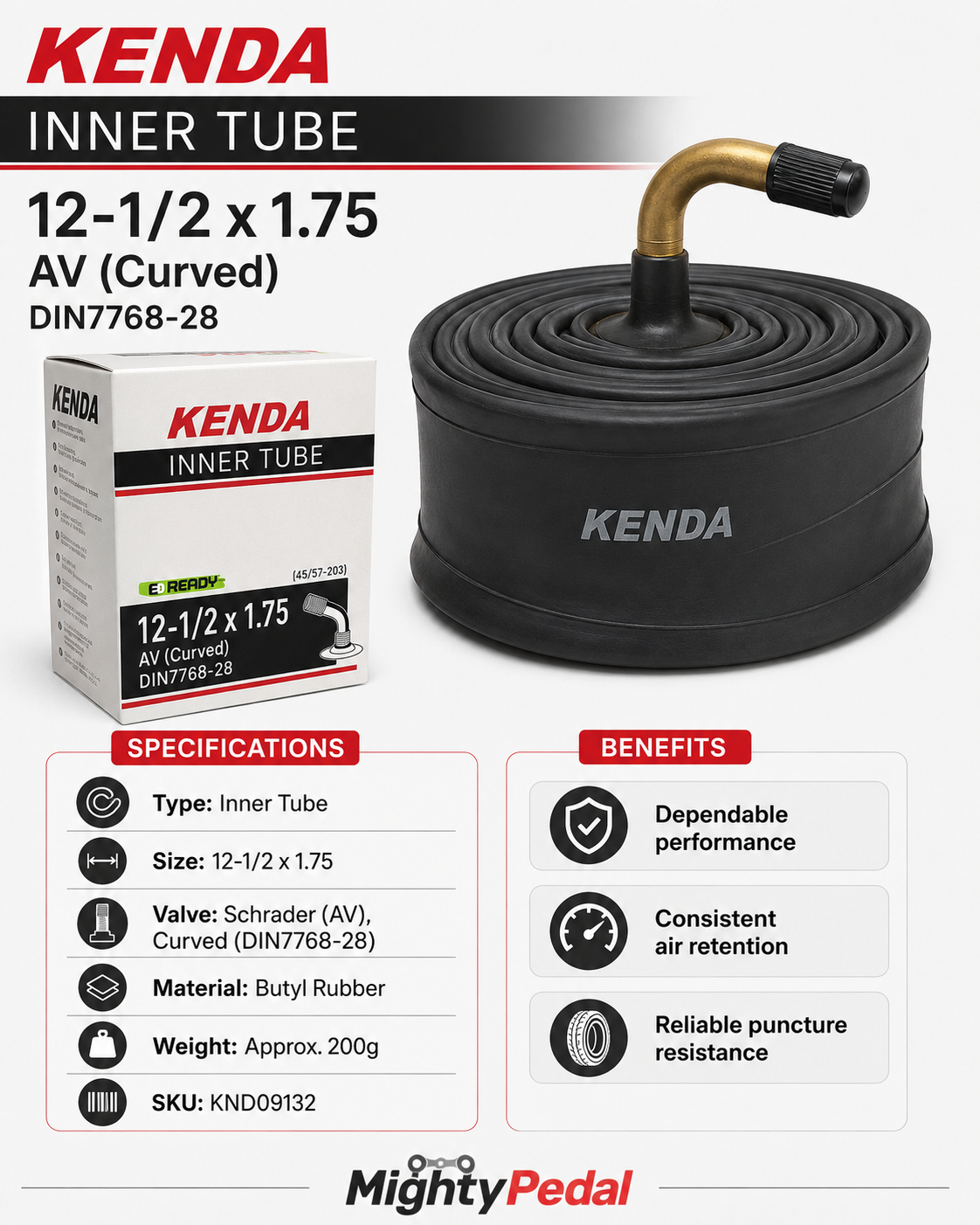 Kenda Inner Tube 12-1/2 x 1.75 AV (Curved) DIN7768-28