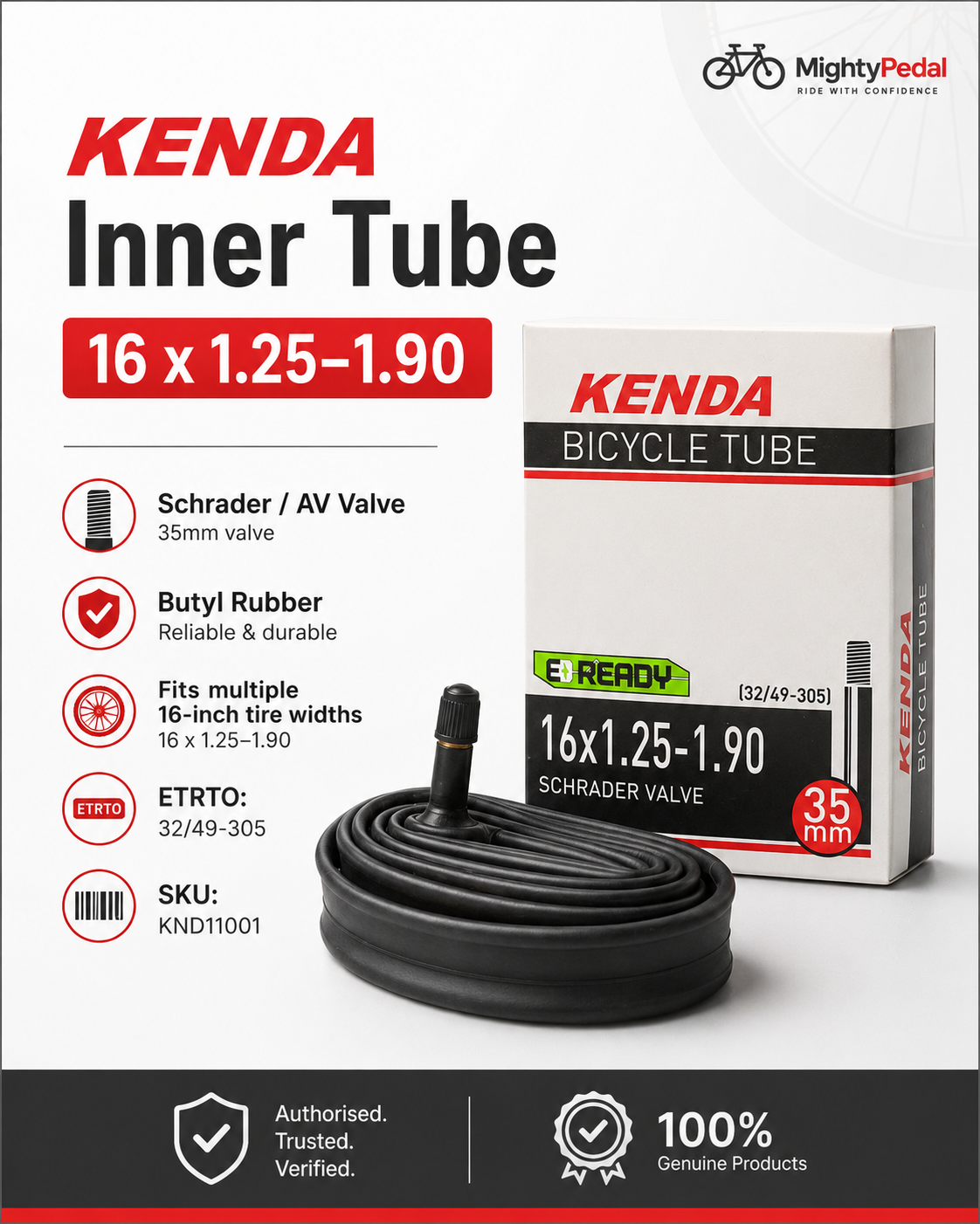 Kenda Inner Tube 16 x 1.25-1.90 FV