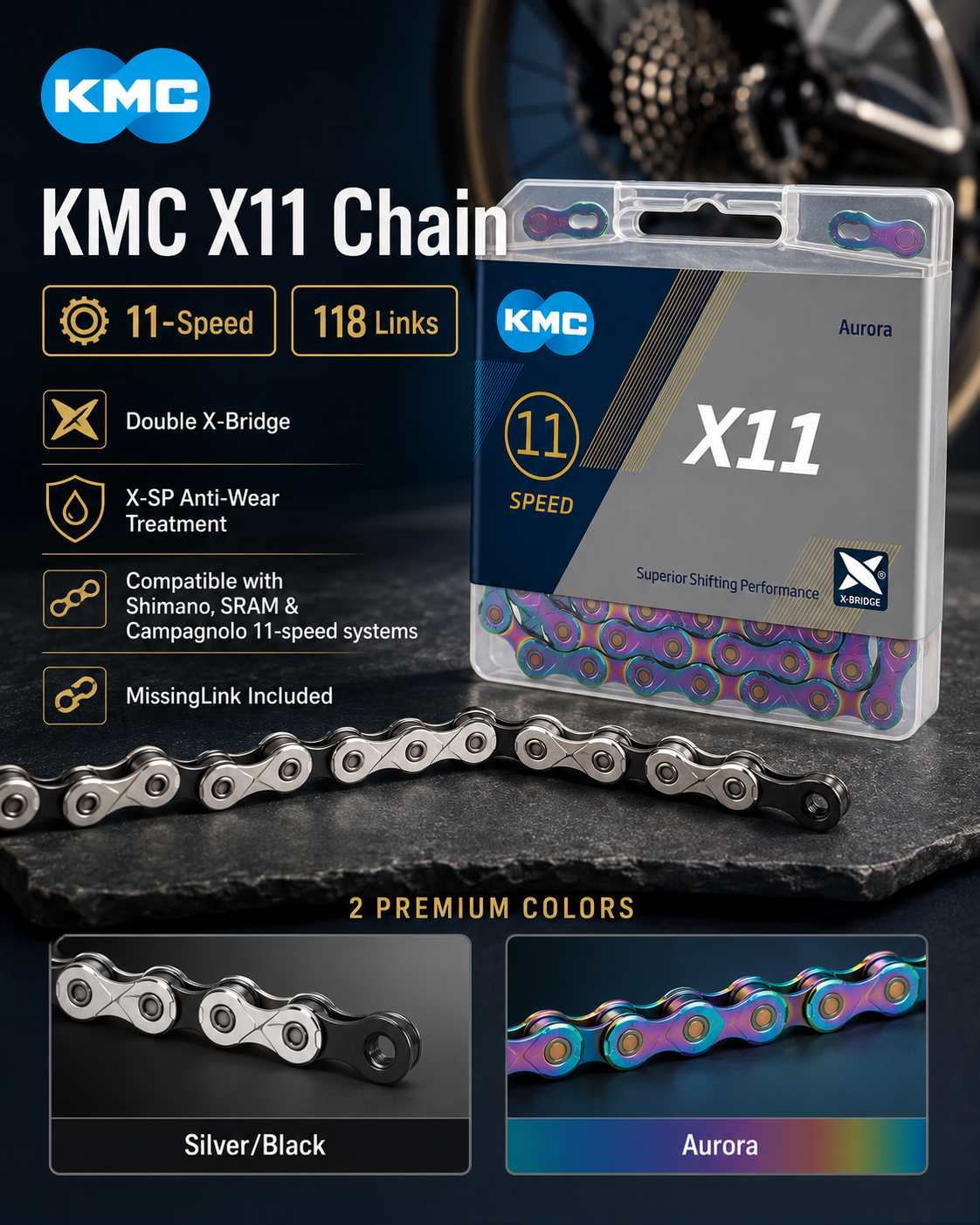 KMC X11 Chain, 11spd, 118L