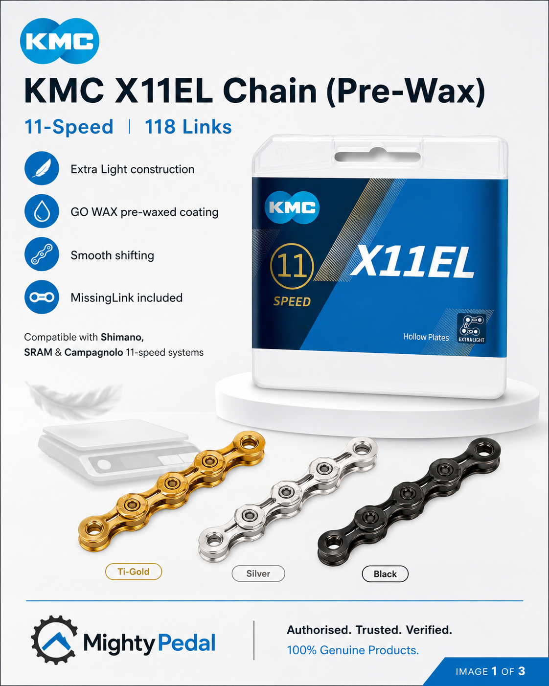 KMC X11EL Chain (Pre-Wax), 11spd, 118L