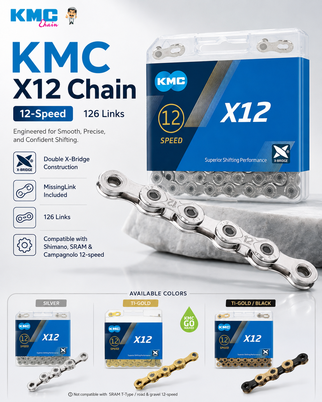 KMC X12 Chain, 12spd, 126L