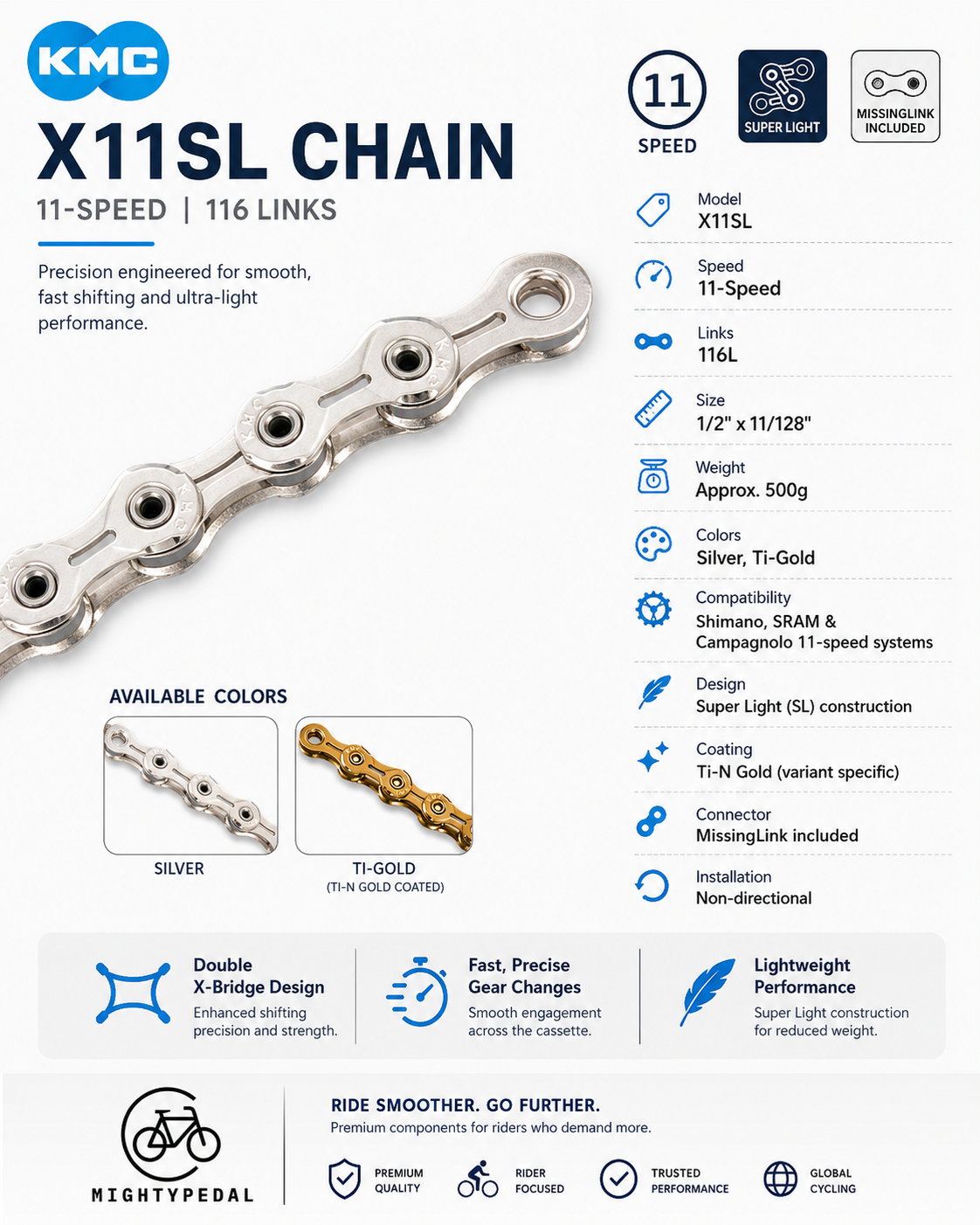 KMC X11SL Chain, 11spd, 116L