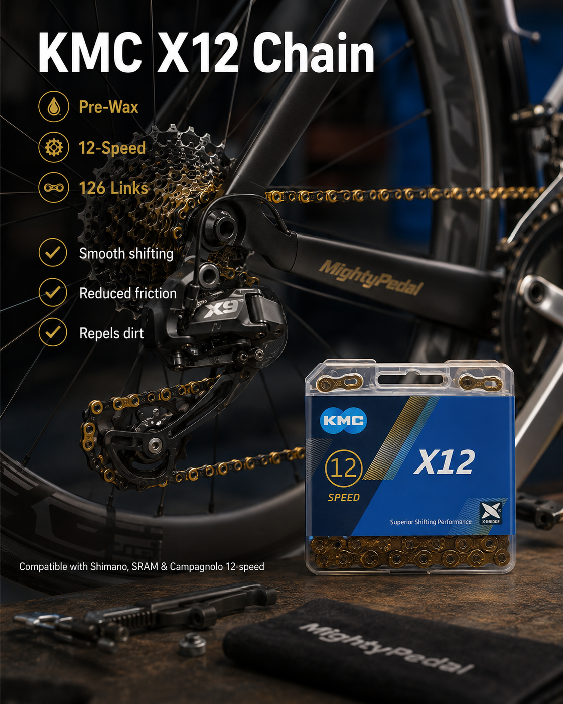 KMC X12 Chain (Pre-Wax), 12spd, 126L