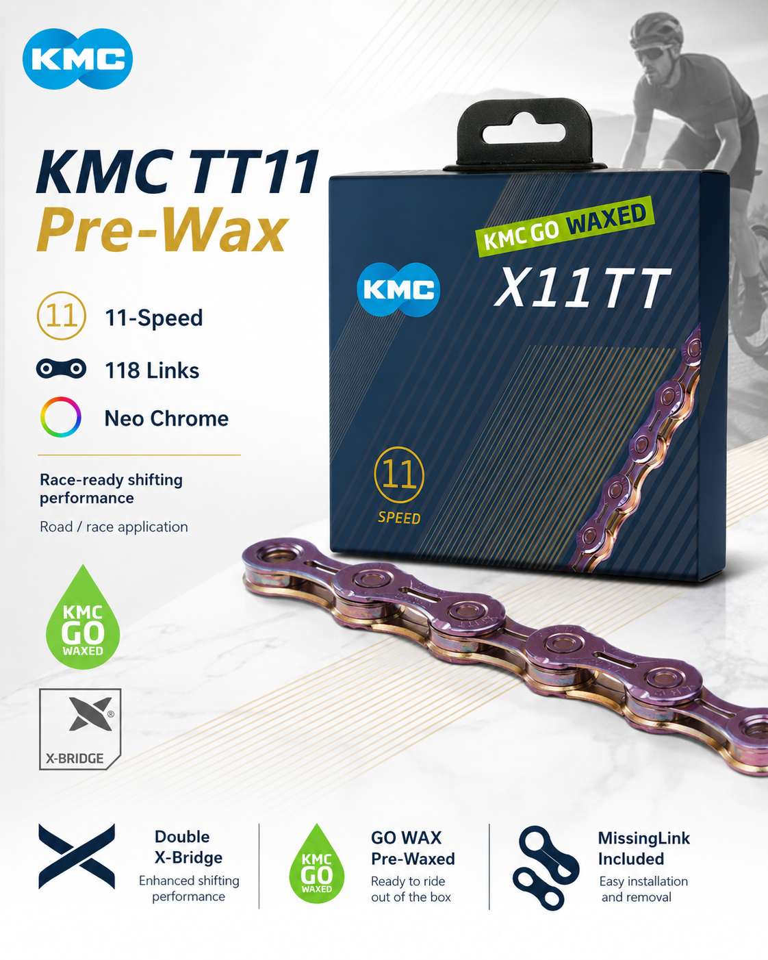 KMC TT11 Chain (Pre-Wax), 11spd, 118L