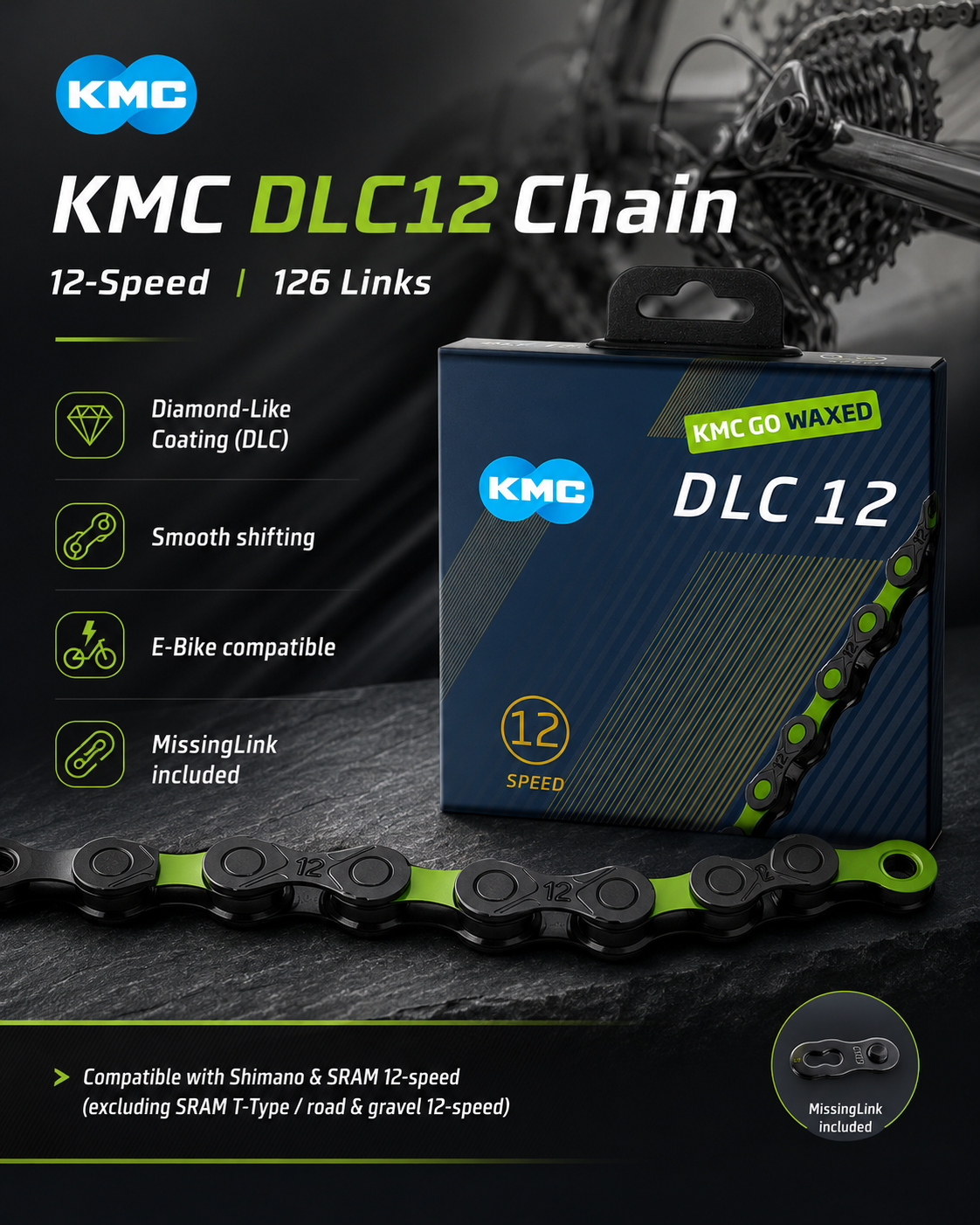 KMC DLC12 Chain, 12spd, 126L