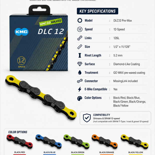 KMC DLC12 Chain (Pre-Wax), 12spd, 126L