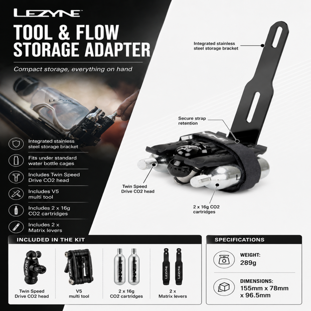 Lezyne Tool & Flow Storage Adapter (with 2pcs 16G CO2 Cartridges)