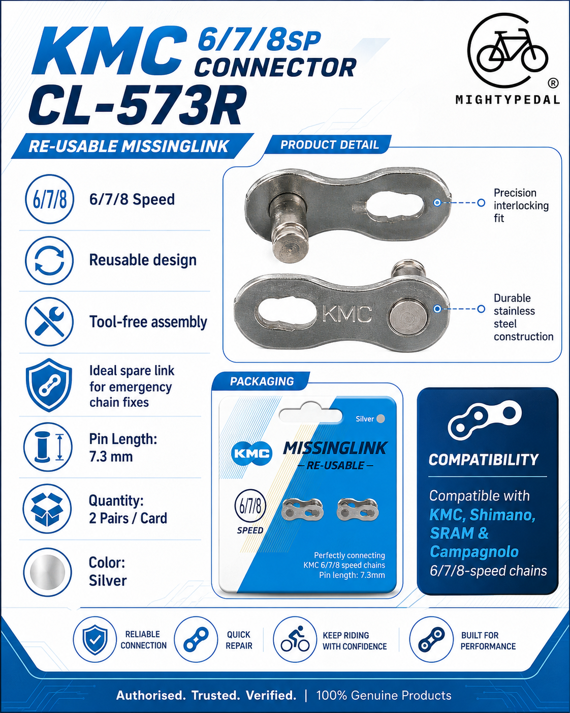 KMC 6/7/8sp Connector, CL-573R, 2pairs/Card